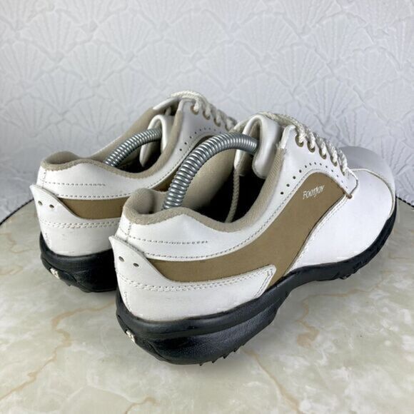 FootJoy Golf Shoes Womens 7 White Brown GreenJoys Soft Spikes Lace Up Sneakers - Picture 9 of 12